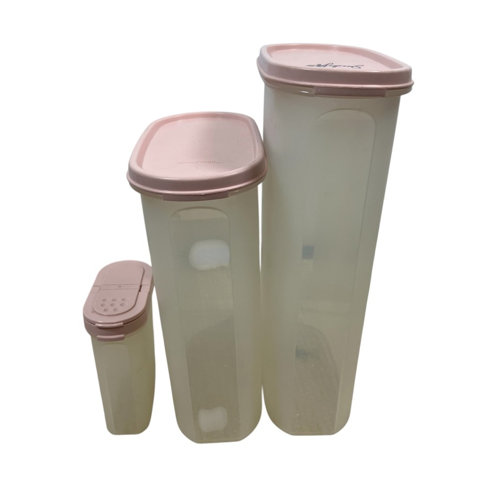 Tupperware Modular‎ Mates Oval Canister Set 3pc Pink Lids Size 4 & 5 Shaker